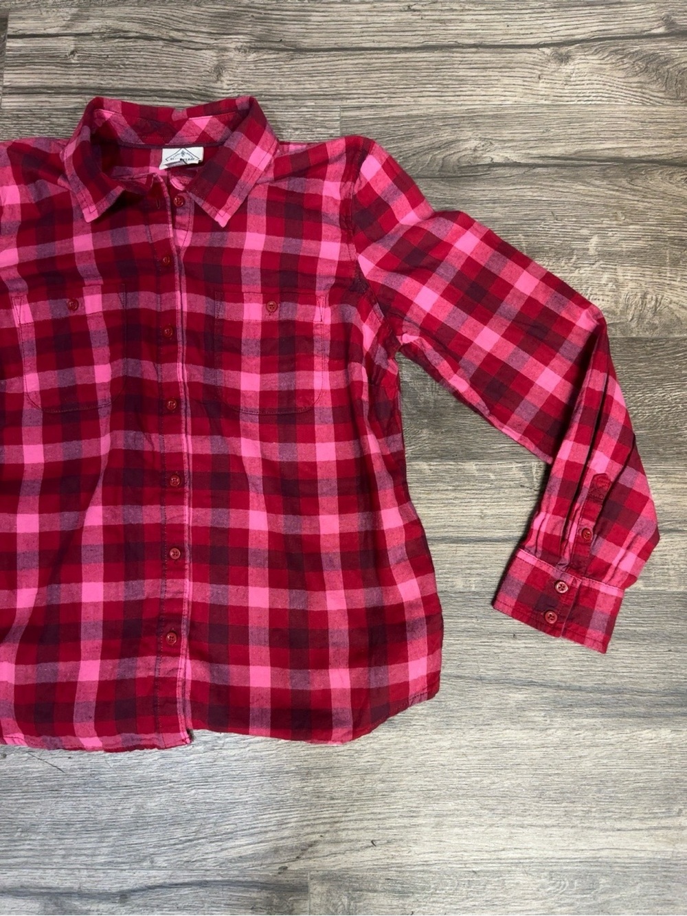St. John’s Bay Women’s Petite Small Red Pink Plaid Button Down Flannel Shirt - Picture 4 of 5